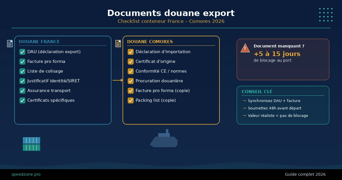 Checklist des documents douaniers requis pour exporter un conteneur vers les Comores depuis la France